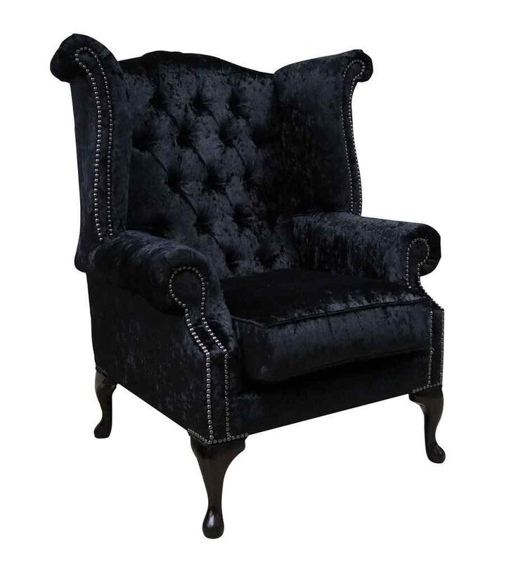 Product photograph of Chesterfield Queen Anne High Back Wing Chair Shimmer Black Velvet from Designer Sofas 4U