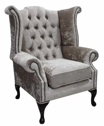 Chesterfield Queen Anne High Back Wing Chair Shimmer Mink Velvet