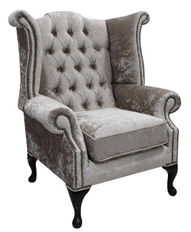 Product photograph of Chesterfield Queen Anne High Back Wing Chair Shimmer Mink Velvet from Designer Sofas 4U