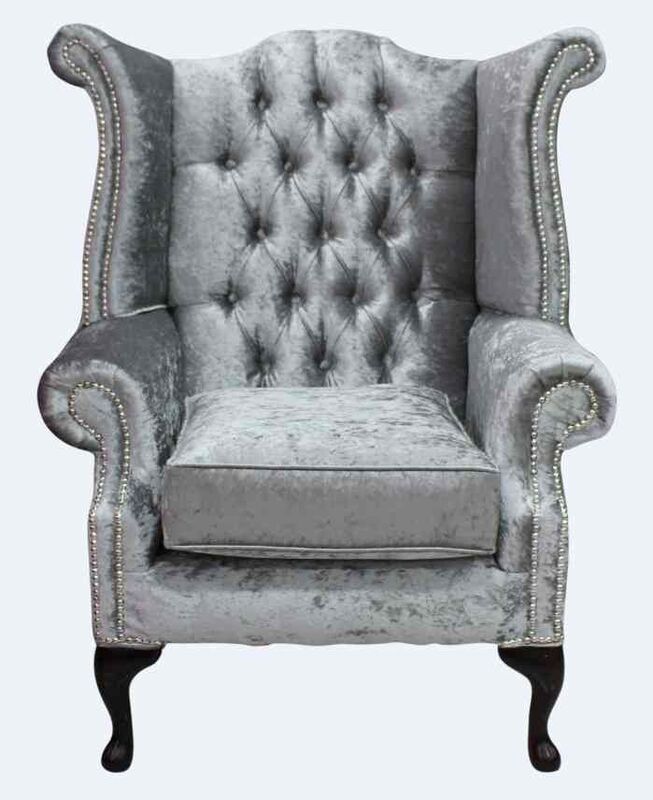 Product photograph of Chesterfield Queen Anne High Back Wing Chair Shimmer Silver Velvet from Designer Sofas 4U
