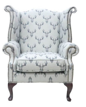Chesterfield Queen Anne Wing Chair Stag Head
