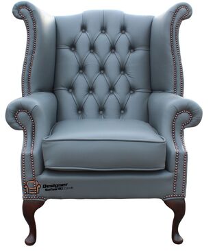 Chesterfield Queen Anne Wing Armchair Iron Grey Leather