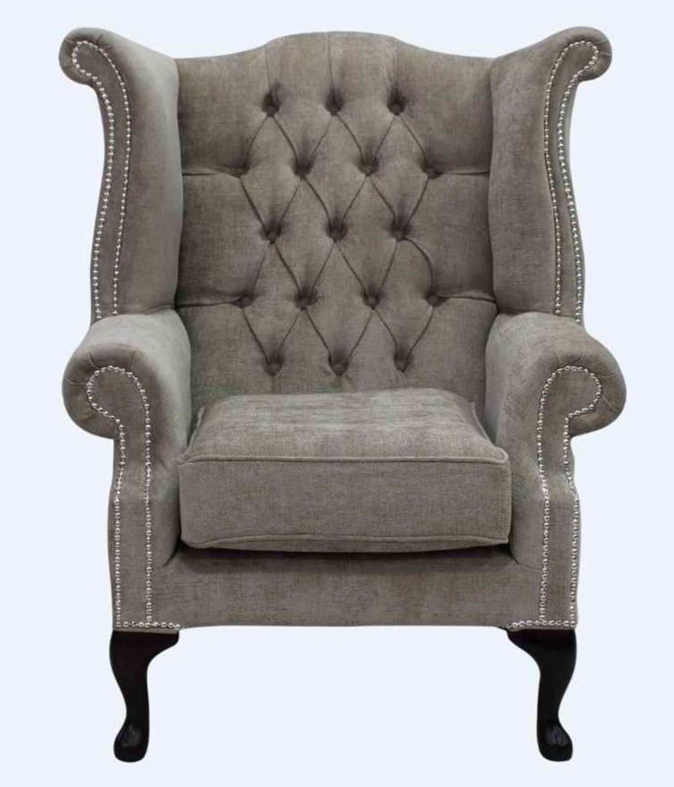 Product photograph of Chesterfield Fabric Queen Anne High Back Wing Chair Velluto Fudge Fabric from Designer Sofas 4U