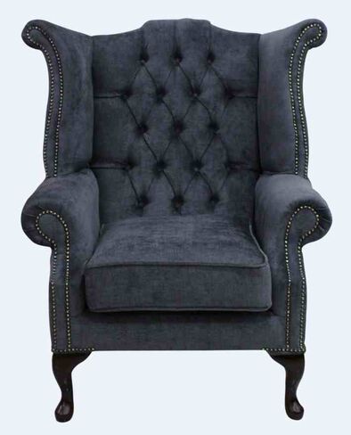 Grey Fabric Chesterfield High Back chair | DesignerSofas4U