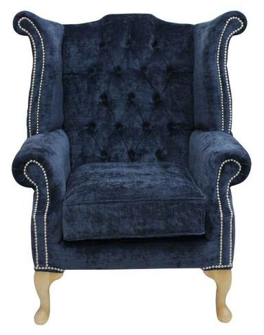 Chesterfield Fabric Queen Anne High Back Wing Chair Velluto Oxford