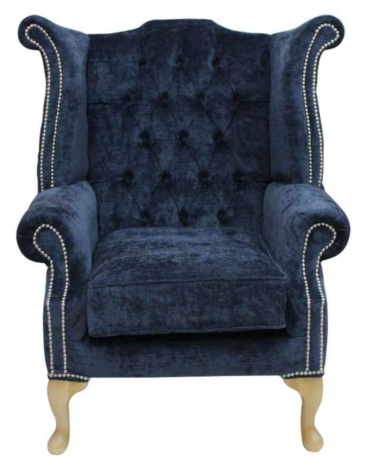 Product photograph of Chesterfield Fabric Queen Anne High Back Wing Chair Velluto Oxford from Designer Sofas 4U