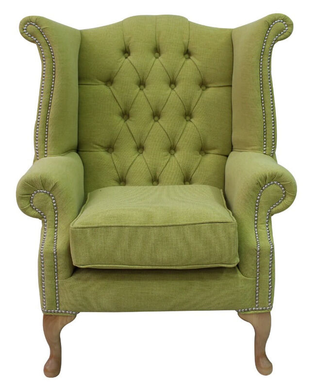 Product photograph of Chesterfield Queen Anne High Back Wing Chair Verity Lime Amp Hellip from Designer Sofas 4U