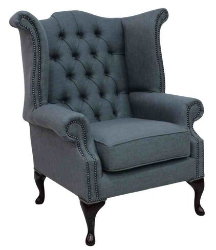 Chesterfield Queen Anne High Back Wing Chair Zoe Plain Granite Fabric