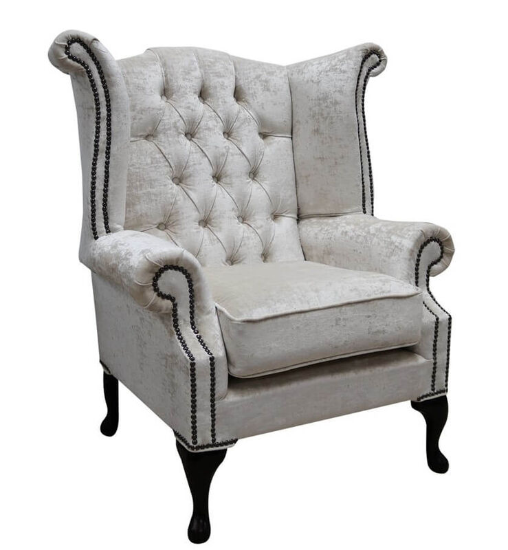 Product photograph of Chesterfield Queen Anne High Back Wing Chair Modena Oyster Velvet from Designer Sofas 4U