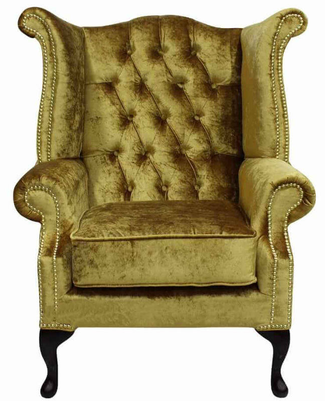 Product photograph of Chesterfield Queen Anne High Back Wing Chair Boutique Gold Velvet from Designer Sofas 4U