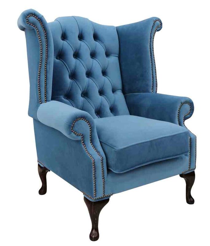 Product photograph of Chesterfield Velvet Queen Anne High Back Wing Chair Amalfi Cadet from Designer Sofas 4U