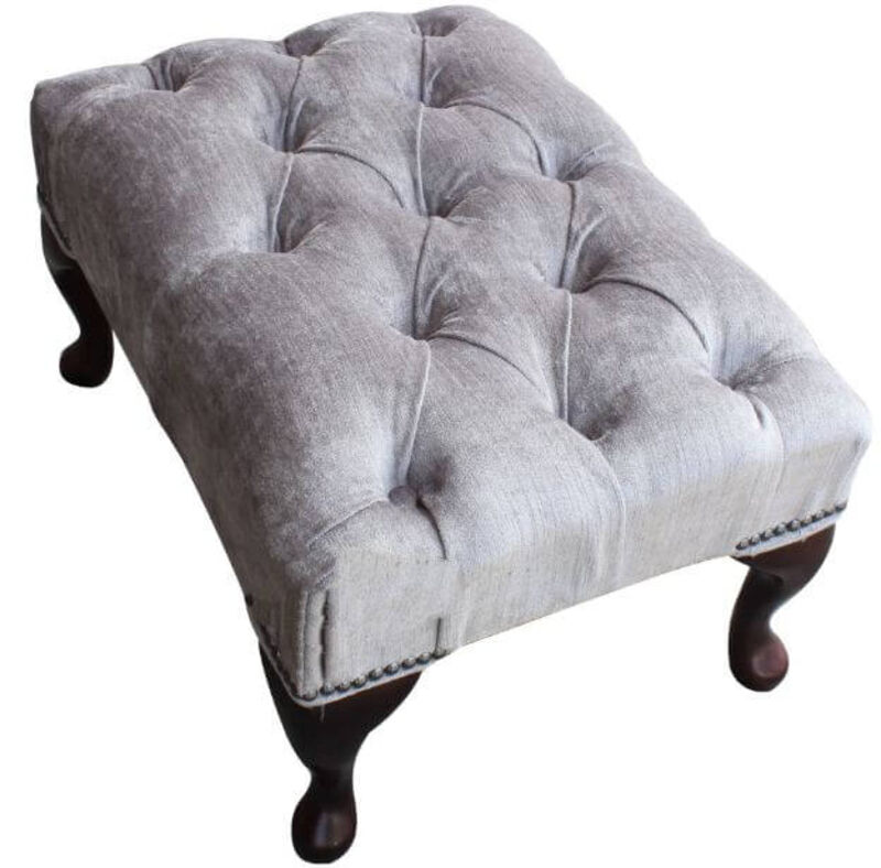 Product photograph of Belvedere Pewter Grey Fabric Chesterfield Queen Anne Footstool Amp Hellip from Designer Sofas 4U