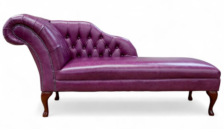 Chesterfield Real Leather Chaise Lounge Day Bed Old English Purple Plum