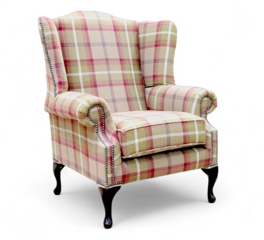 Chesterfield Saxon Mallory High Back Wing Chair Balmoral Heather Check P&S Fabric