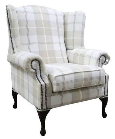 Chesterfield Saxon Mallory High Back Wing Chair Balmoral Natural Check P&S Fabric