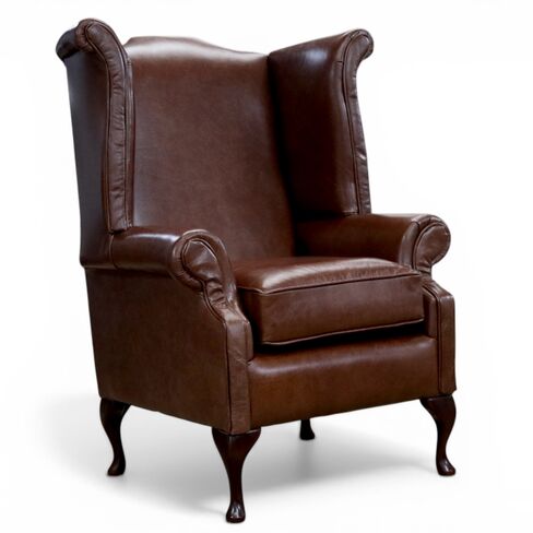Chesterfield Saxon Prince's Mallory Flat Wing Queen Anne High Back Wing Chair Hazel Leather