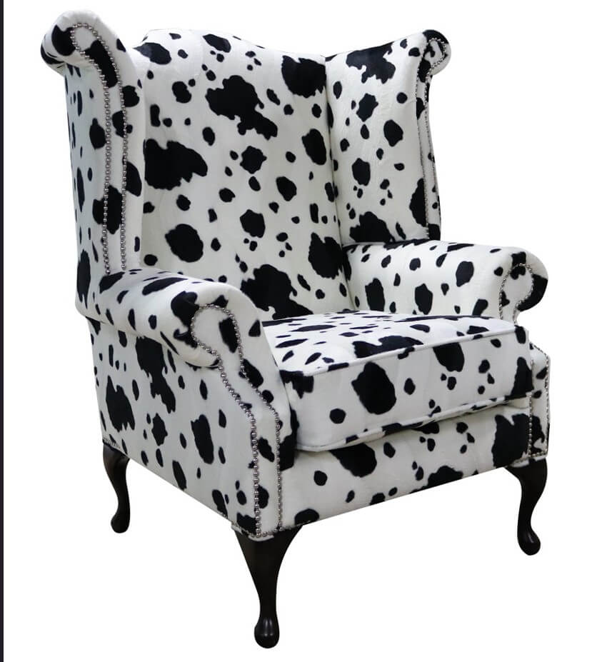 Chesterfield Saxon Queen Anne High Back Wing Chair Black Cow Animal Print Chesterfield Saxon Queen Anne High Back Wing Chair Black Cow Animal Print