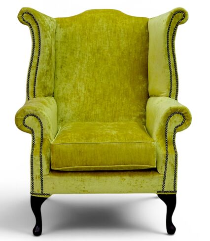 Chesterfield Saxon Queen Anne High Back Wing Chair Modena Mustard Velvet