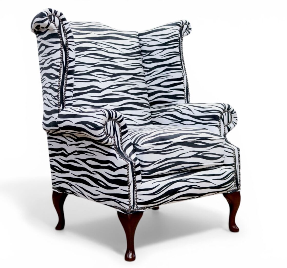 Chesterfield Saxon Queen Anne Wing Chair - Zebra Animal Print