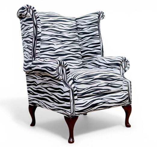 Chesterfield Saxon Zebra Queen Anne High Back Wing Chair Animal Print