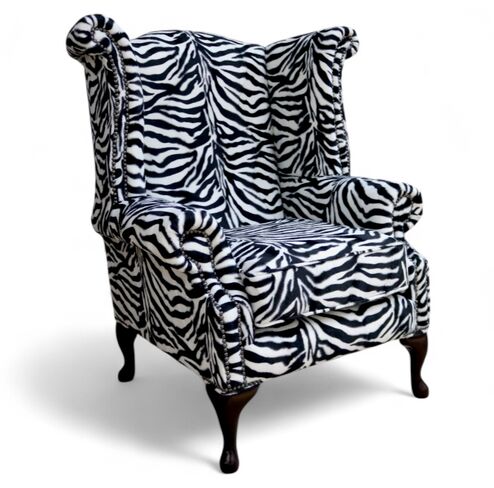 Chesterfield Saxon Queen Anne High Back Wing Chair Zebra Animal Print