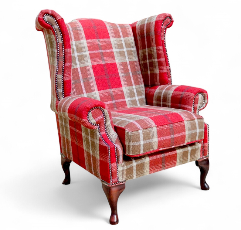 Red Check Chesterfield High Back Armchair DesignerSofas4U