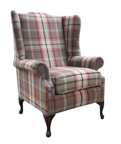 Chesterfield Prince's Saxon Mallory High Back Wing Chair Balmoral Rosso Check P&S Fabric