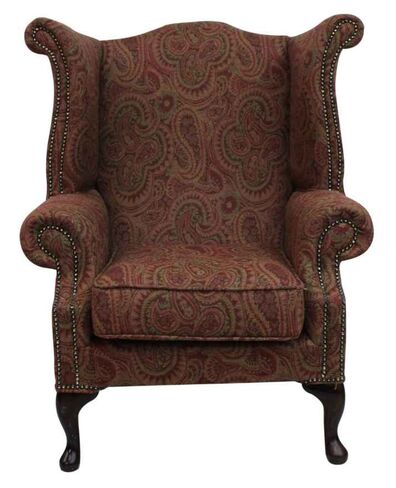 Chesterfield Saxon Queen Anne Wool Wing High Back Armchair Mac Claret