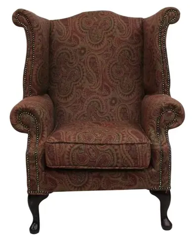 Chesterfield Saxon Queen Anne Wool Wing High Back Armchair Mac Claret