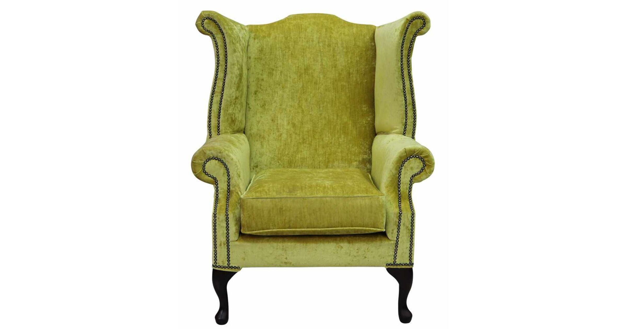 Chesterfield Saxon Queen Anne High Back Wing Chair Modena Mustard Velvet
