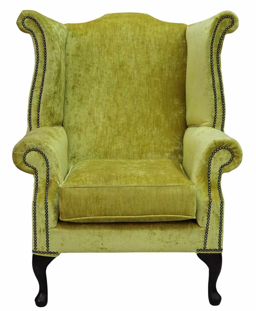 Buy Mustard Velvet Queen Anne Wing Chair, Chesterfield Saxon