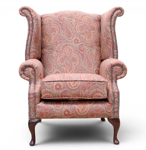 Chesterfield Saxon Queen Anne Wool Wing High Back Armchair Mac Burnt Orange