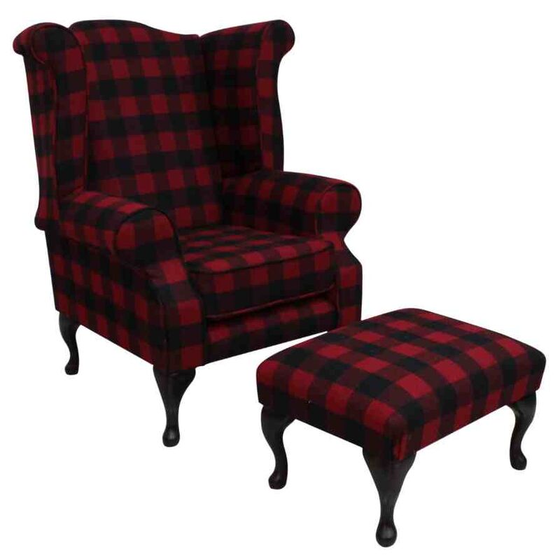 Product photograph of Black And Red Check Wool Chesterfield Scroll High Back Armchair Amp Hellip from Designer Sofas 4U