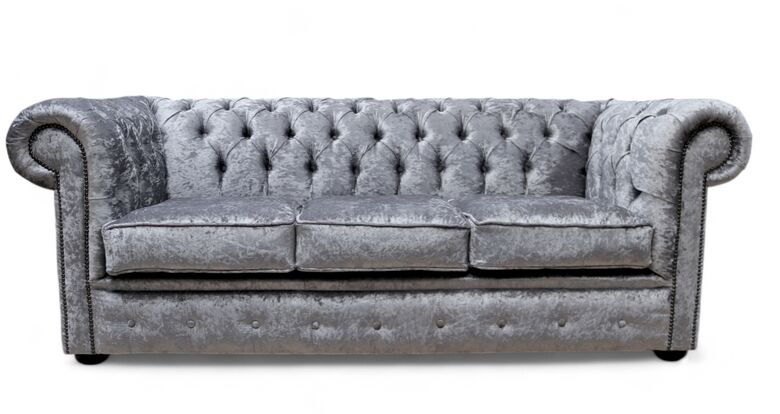 Chesterfield Silver Velvet 3 seater Sofa