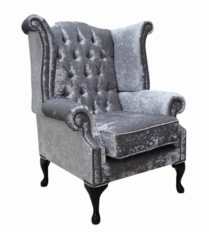 Product photograph of Chesterfield Silver Velvet Queen Anne Chair from Designer Sofas 4U