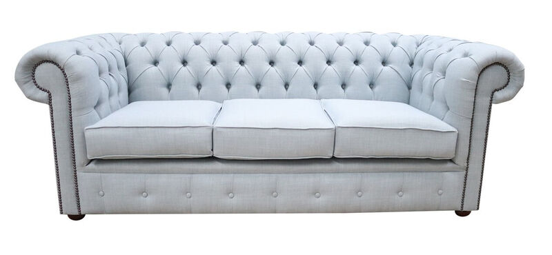 Product photograph of Chesterfield 3 Seater Settee Charles Linen Sky Blue Sofa Offer from Designer Sofas 4U