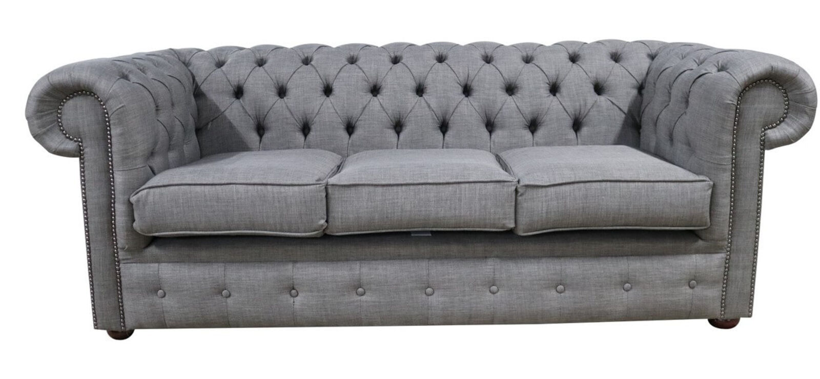 Product photograph of Chesterfield Handmade 3 Seater Settee Charles Real Linen Slate Grey Sofa from Designer Sofas 4U