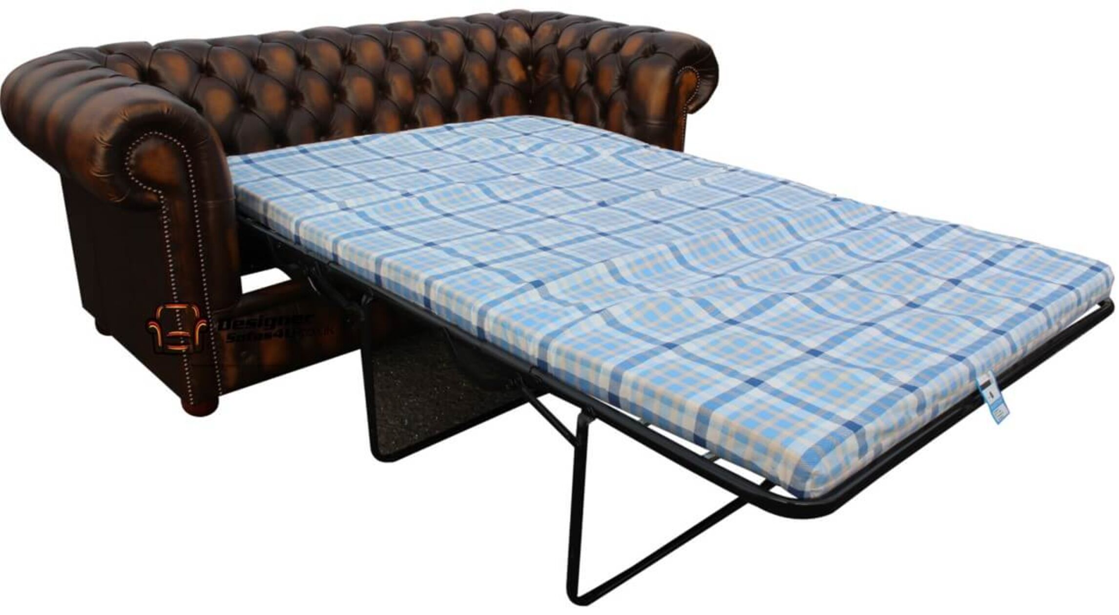 Buy Best Pull-Out Sofa Bed in Antique Gold Leather Chesterfield 2-Seater