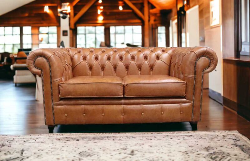 Product photograph of Chesterfield 2 Seater Settee Old English Bruciato Leather Sofa from Designer Sofas 4U
