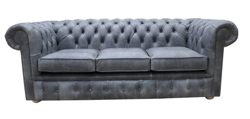 Product photograph of Chesterfield 3 Seater Settee Cracked Wax Ash Grey Leather Sofa from Designer Sofas 4U