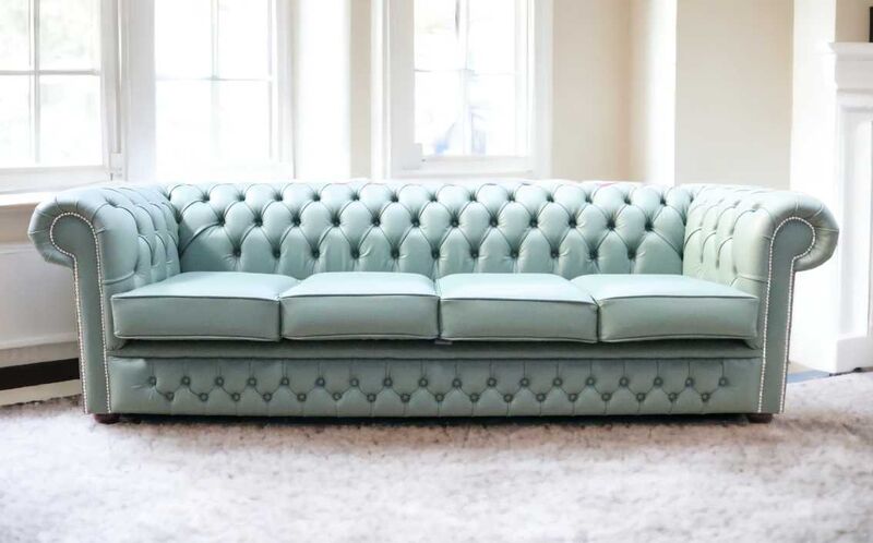 Product photograph of Chesterfield 4 Seater Settee Lichen Green Leather Sofa Offer from Designer Sofas 4U