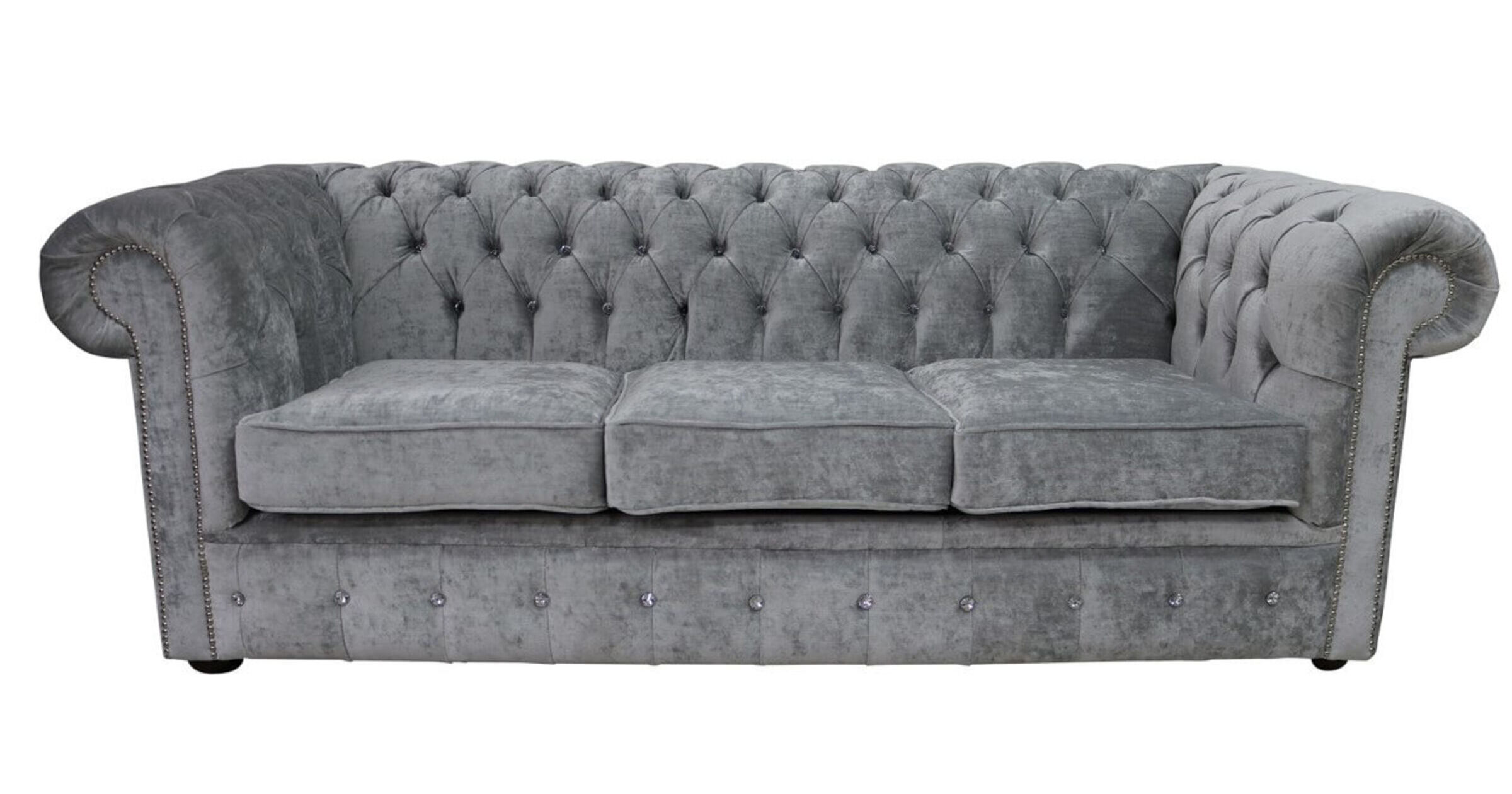 Chesterfield Crystal Diamond 3 Seater Modena Cloud Velvet Fabric Sofa