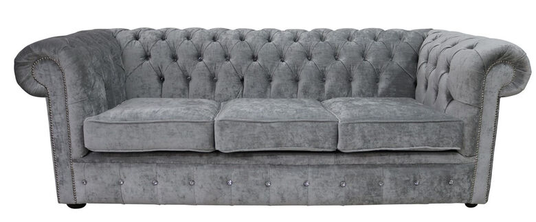 Chesterfield Crystal Diamond 3 Seater Modena Cloud Velvet Fabric Sofa