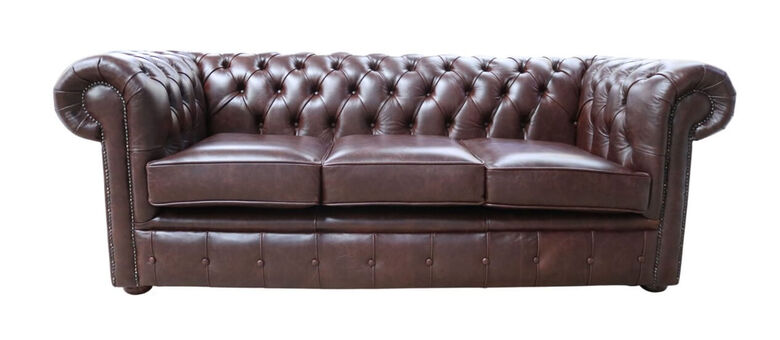 Chesterfield 3 Seater Settee New England Dark Brown Leather Sofa