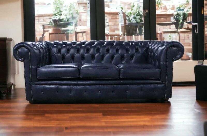 Product photograph of Chesterfield 3 Seater Sofa Old English Ocean Blue Leather from Designer Sofas 4U