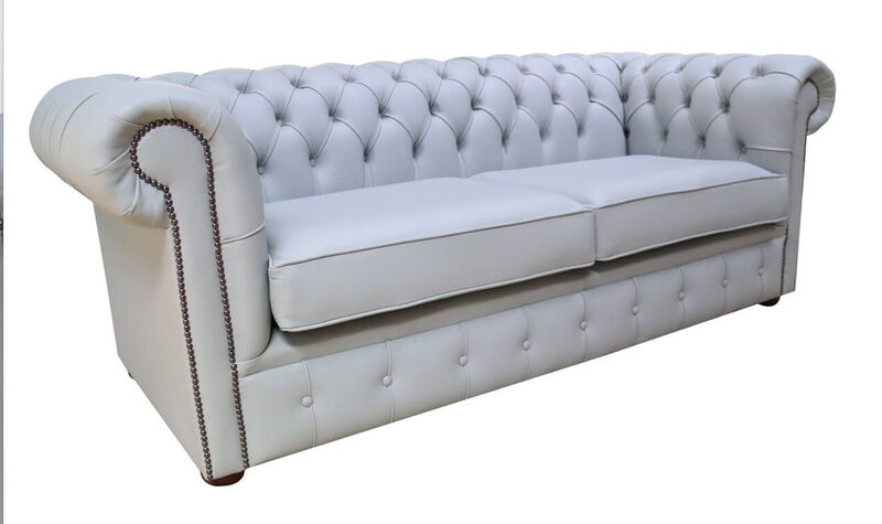 Product photograph of Chesterfield 3 Seater Settee Silver Grey Leather Sofa Offer from Designer Sofas 4U
