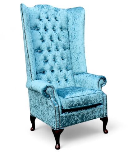Chesterfield Soho 5ft Crystal Diamante High Back Wing Chair Shimmer Aqua Blue Velvet