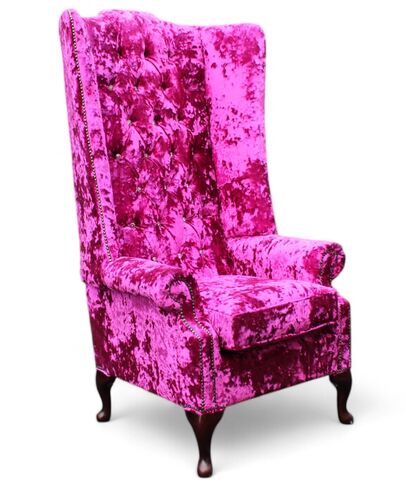 Chesterfield Soho 5ft Crystal Diamante Velvet High Back Wing Chair Shimmer Fuchsia Pink