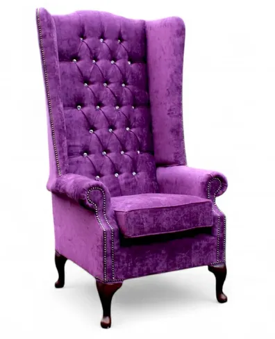 Chesterfield Soho 5ft Crystal Diamante Velvet High Back Wing Chair Velluto Amethyst Purple