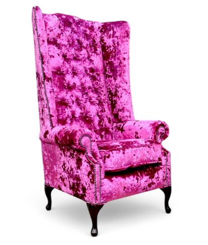 Chesterfield Soho 5ft Velvet High Back Wing Chair Lustro Glamour Pink